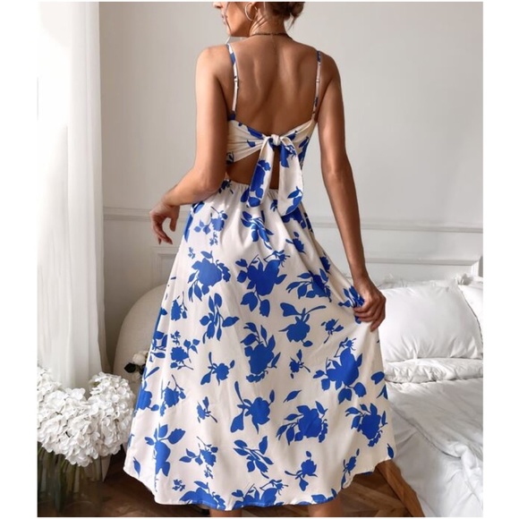 Boho Floral Print Open Back Tie Midi Dress - Picture 8 of 9